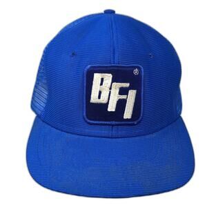 BFI Patch Snapback Mesh Back Trucker Hat Blue 7 5/8 Adjustable Vintage USA